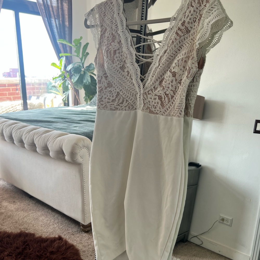 AKIRA White Lace Overlay Dress